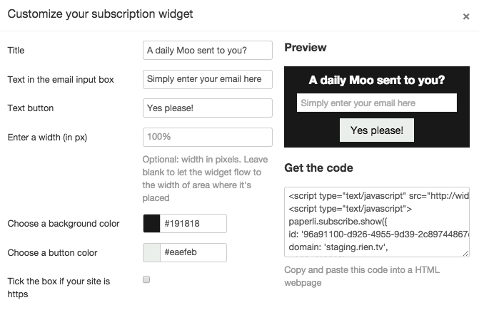 Customized email subscription form